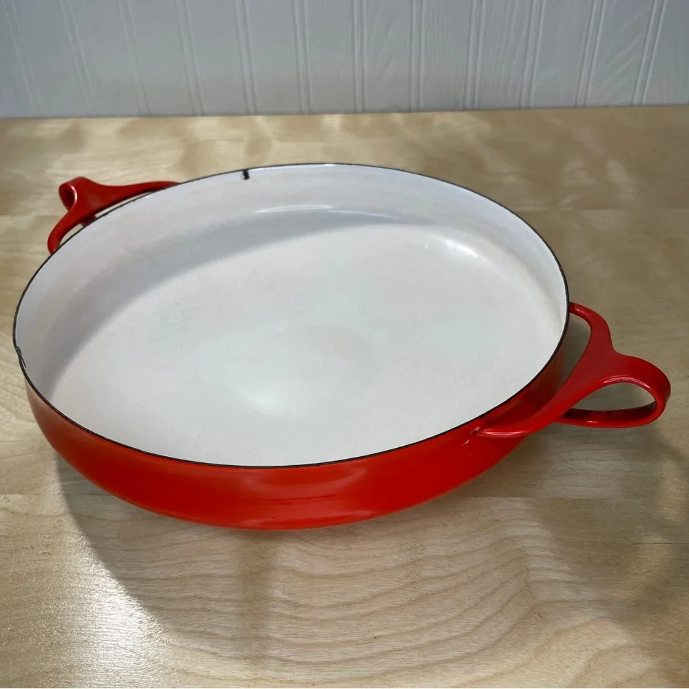 Vintage Mid-Century Modern Dansk Kobenstyle Enameled Cherry Red Paella Pan